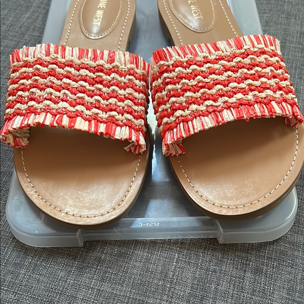Nine West Red and Cream Slide Sandals - Picture 2 of 4